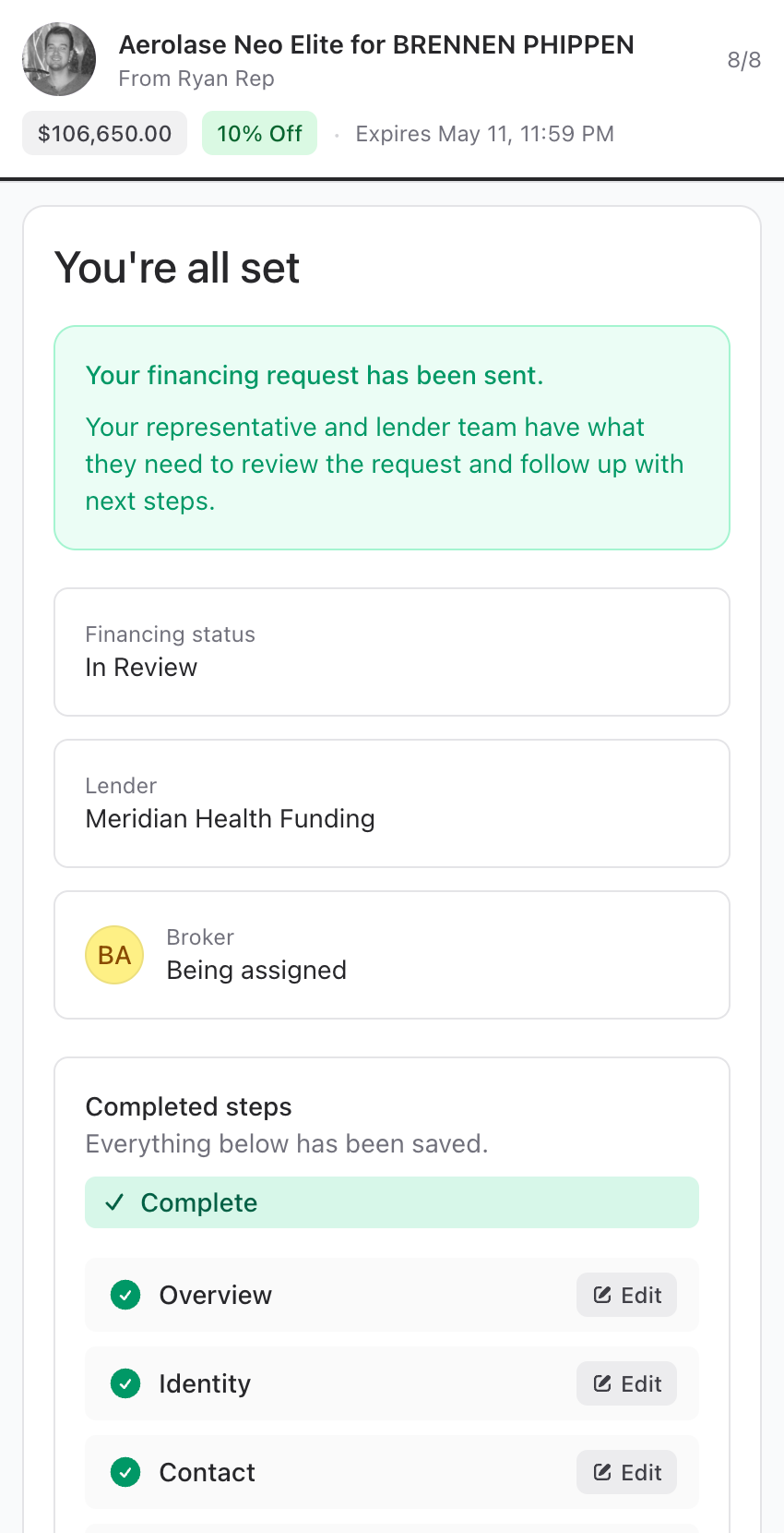 Mobile offer onboarding completion screen